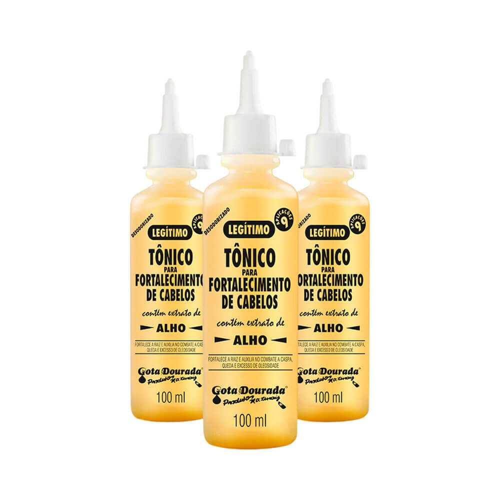 Kit Gota Dourada Tônico Fortalecimento 3 Unidades com 3 frascos de 100ml cada
